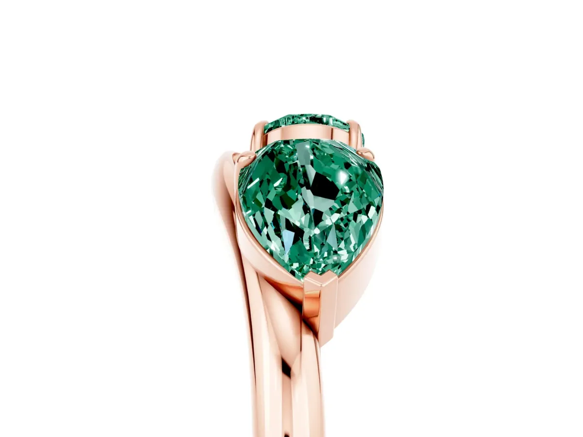 Two-Stone Pear Green Sapphire Bypass Ring with Prong Setting Rose gold