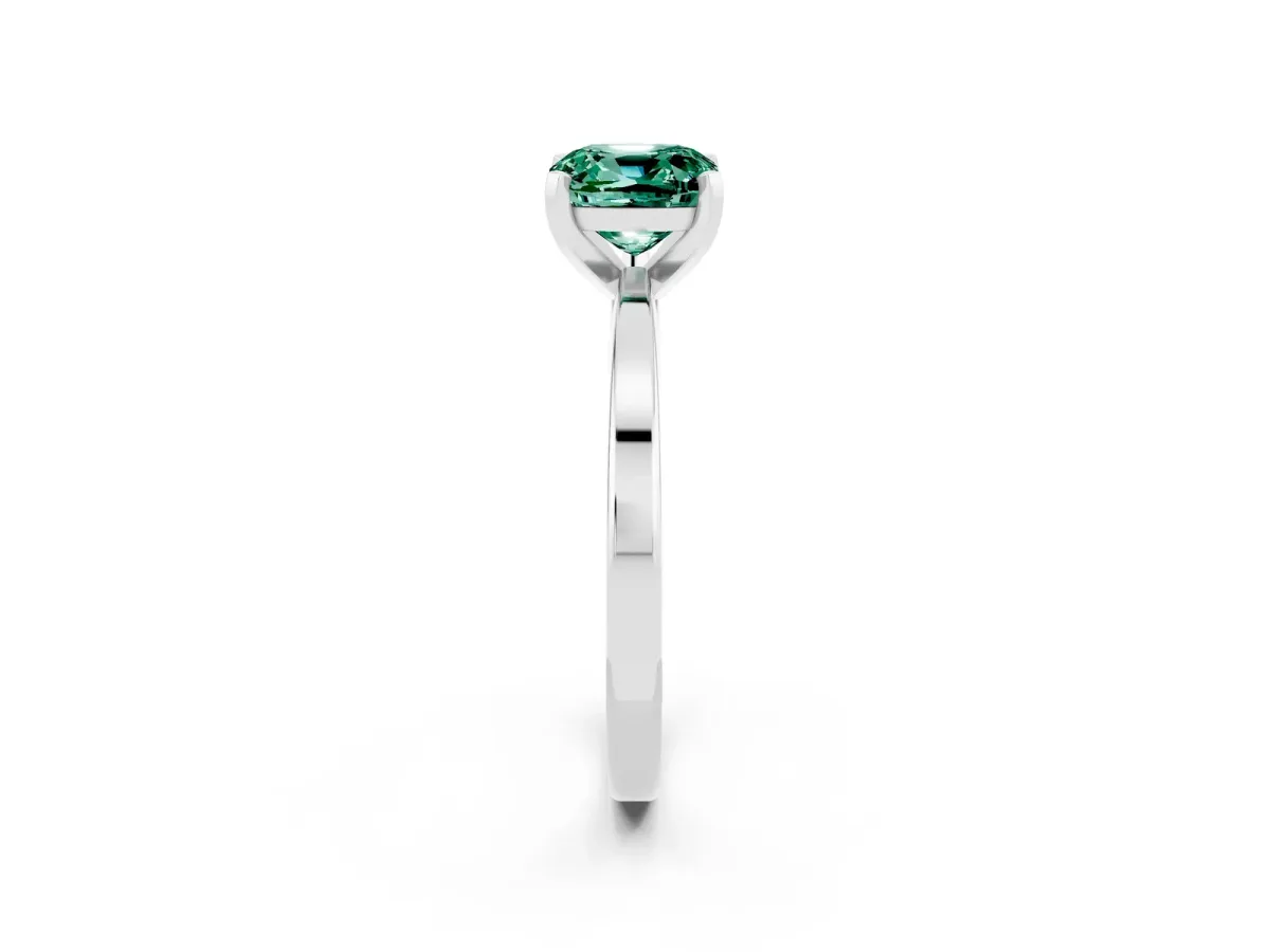 Cushion Cut Green Sapphire Solitaire Engagement Ring with Classic Band and Four-Prong Setting Silver