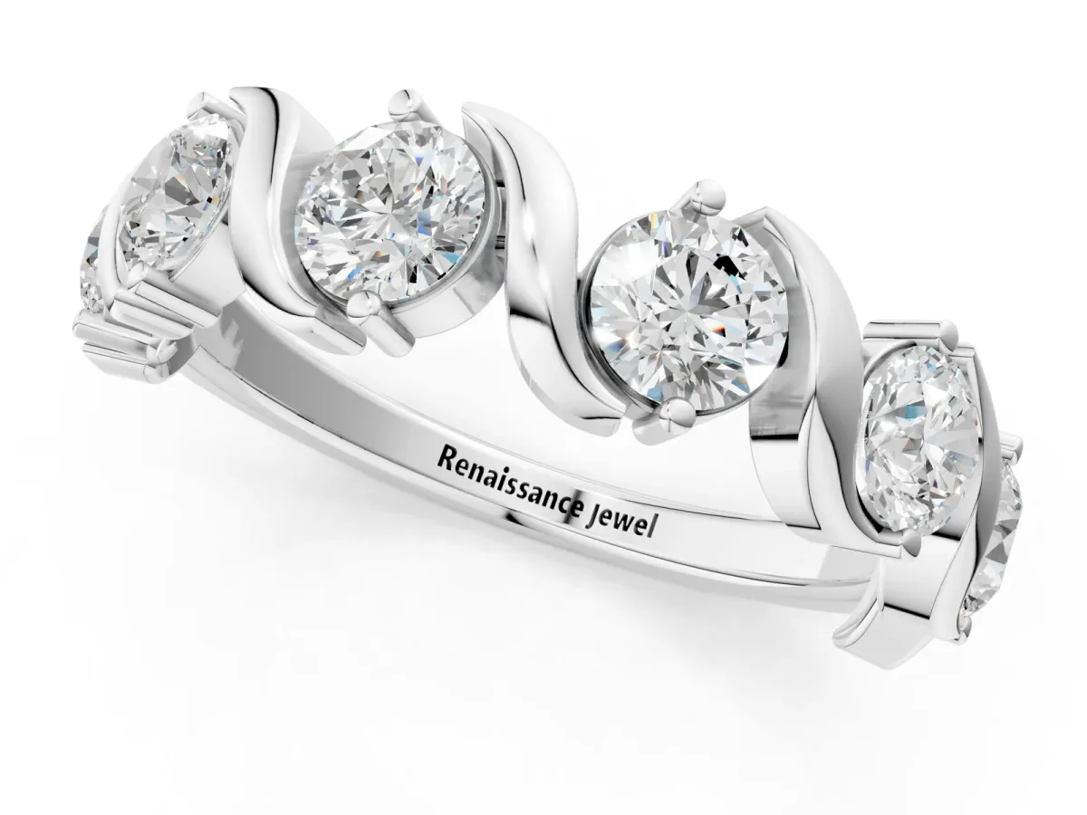 Round Diamond Half Eternity Band with Wave Prong Setting White gold