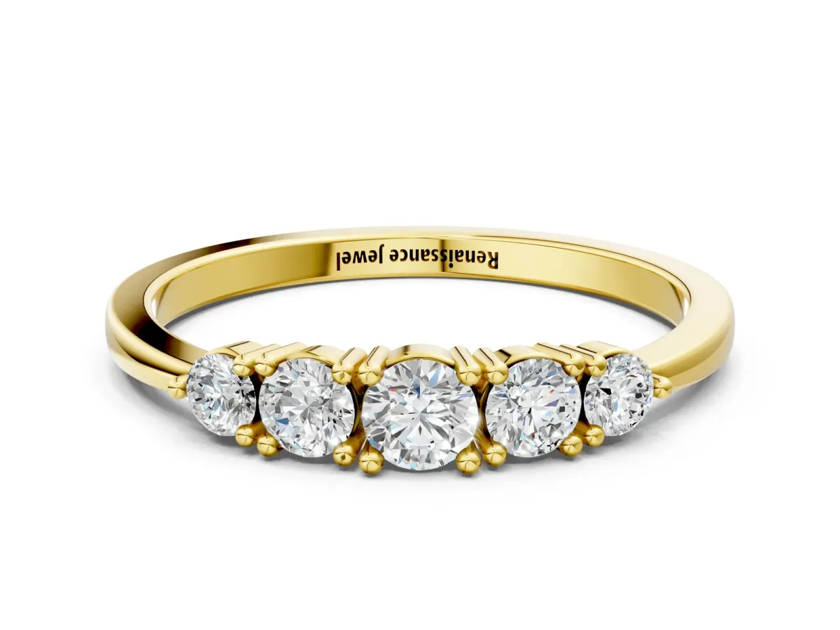 Round Brilliant Diamond Half-Eternity Band with Prong Setting Yellow gold