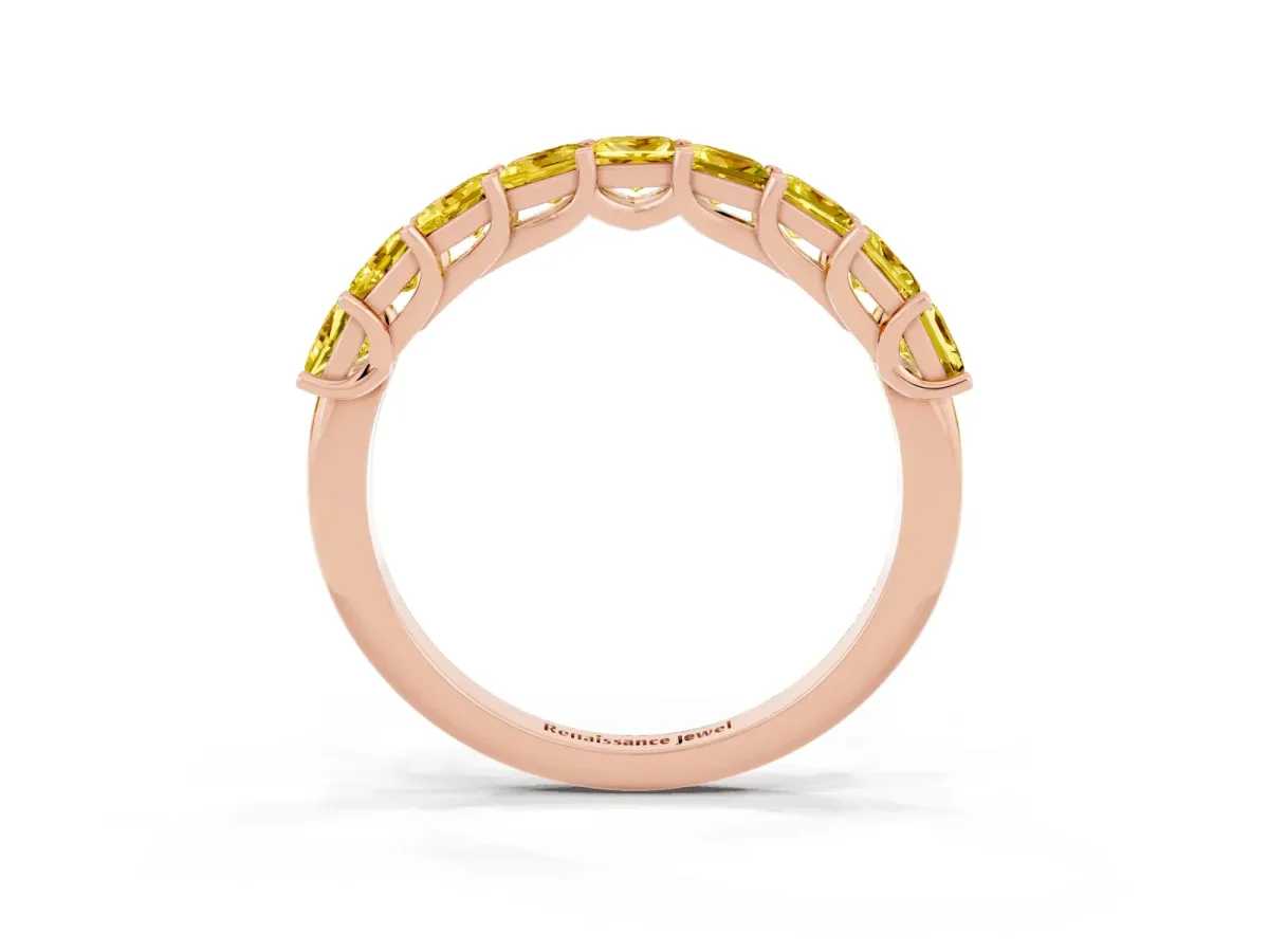 Princess Cut Yellow Sapphire Channel-Set Eternity Band with Prong Setting Rose gold