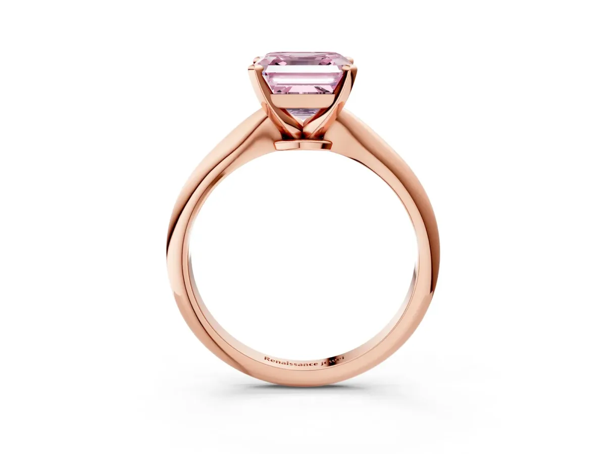 Fancy Pink Asscher Cut Diamond Solitaire Engagement Ring with Classic Band and Four-Prong Setting Rose gold