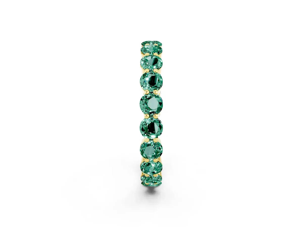 Round Green Sapphire Eternity Band with U-Prong Setting Yellow gold