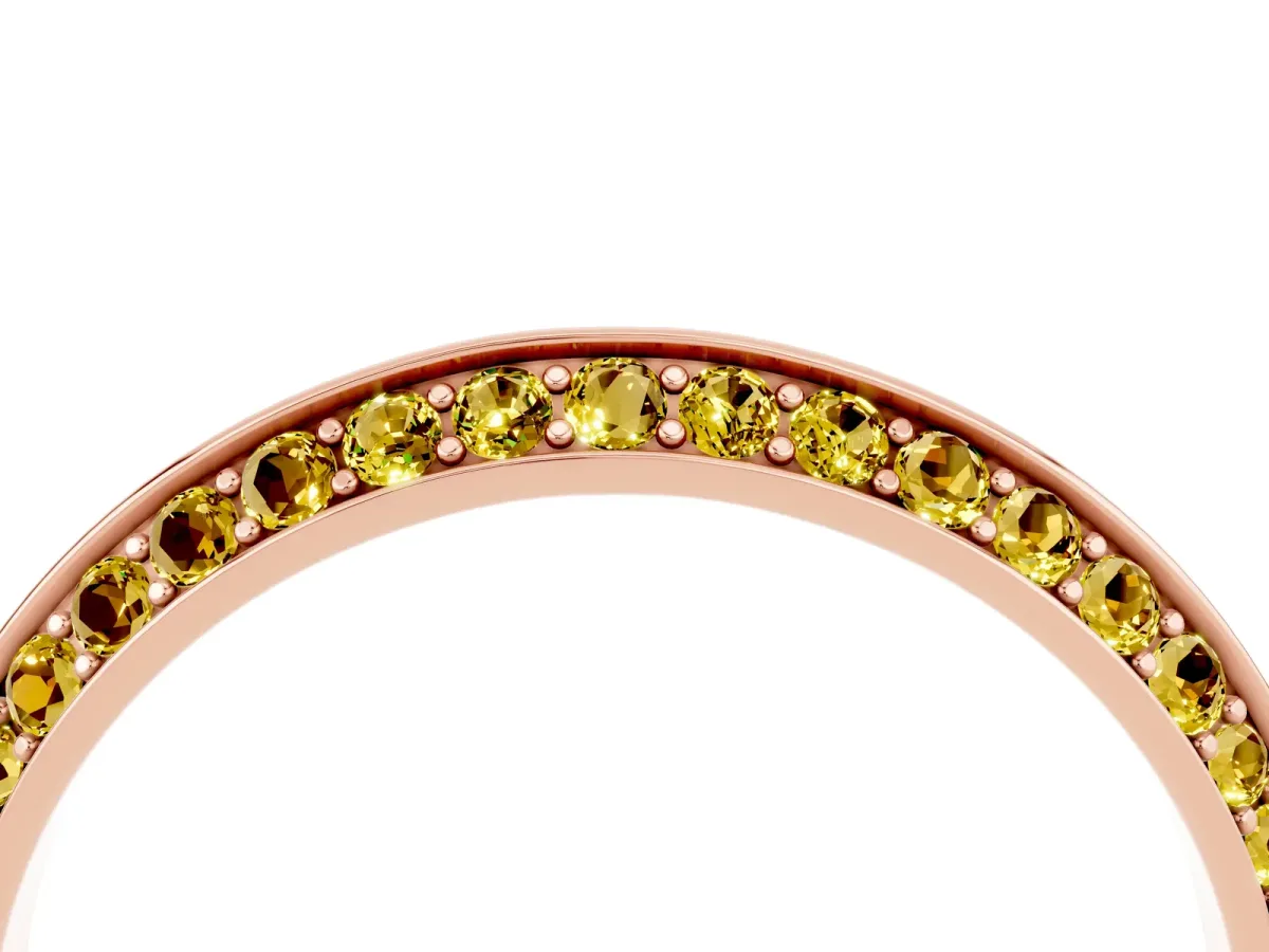 Double Row Pavé Round Yellow Sapphire Eternity Band with Channel Setting Rose gold