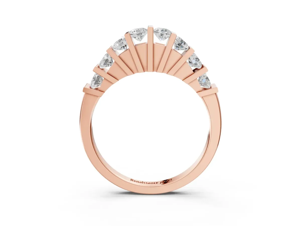 Channel Set Round Diamond Half Eternity Band with Bar Prong Setting Rose gold