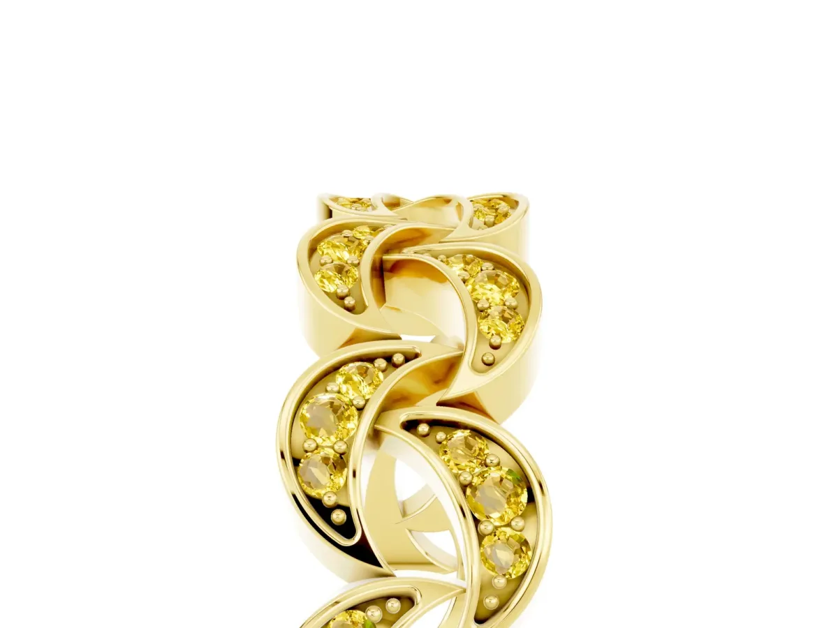 Pavé Round Yellow Sapphire Interlocking Eternity Band with Bezel Prong Setting Yellow gold