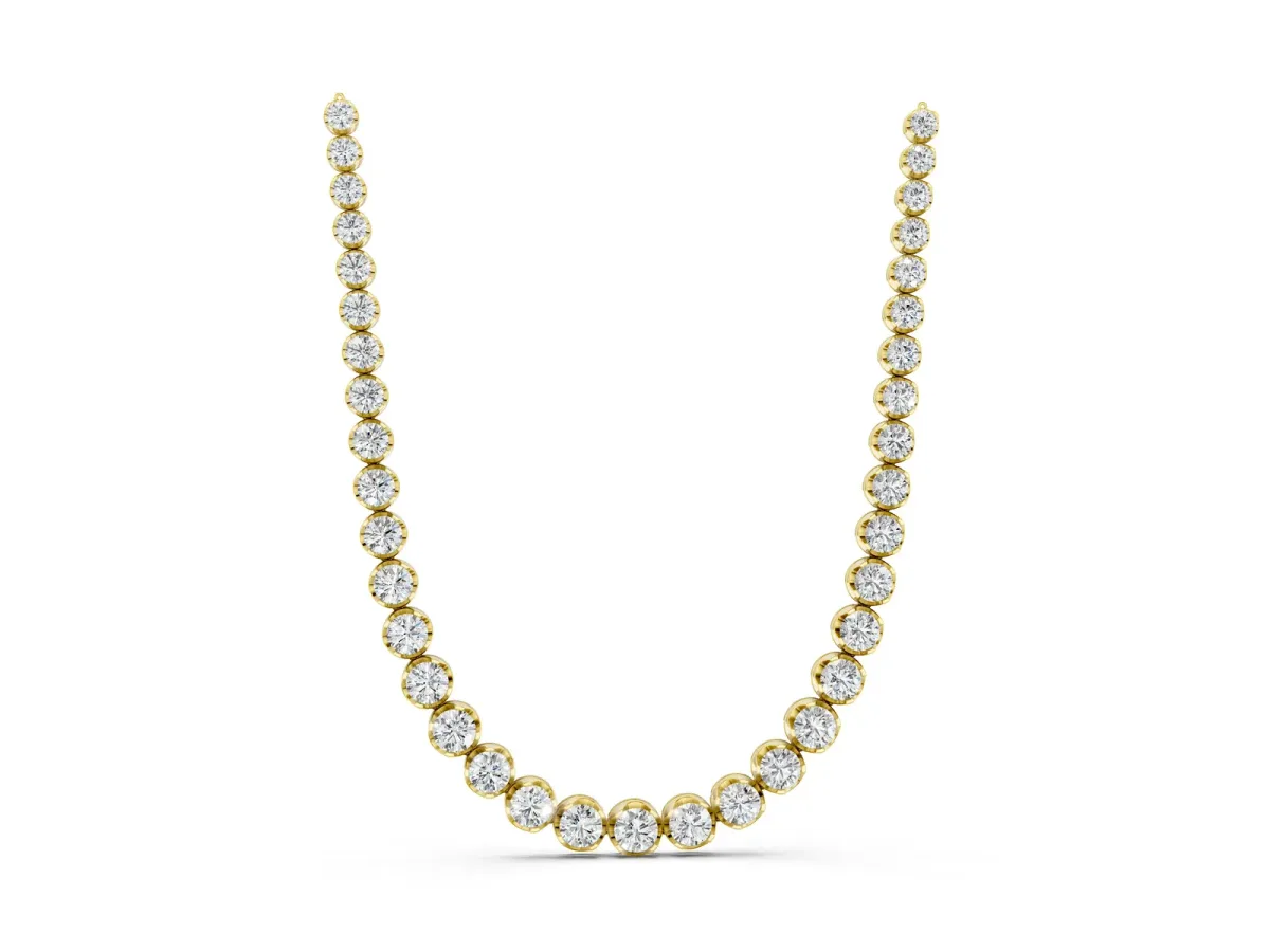 Round Brilliant Diamond Tennis Necklace with Prong Setting Yellow gold