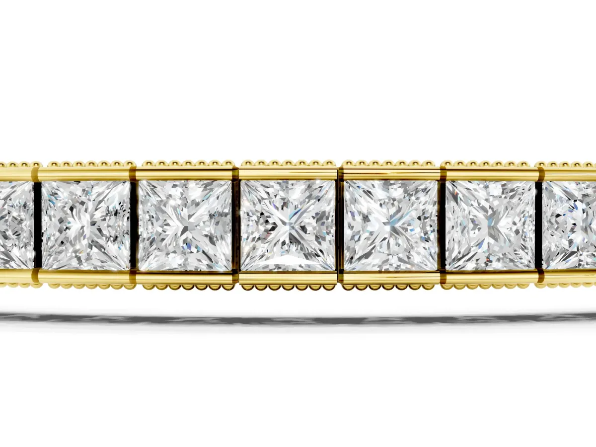 Princess Cut Channel Set Tennis Bracelet with Box Clasp Yellow gold