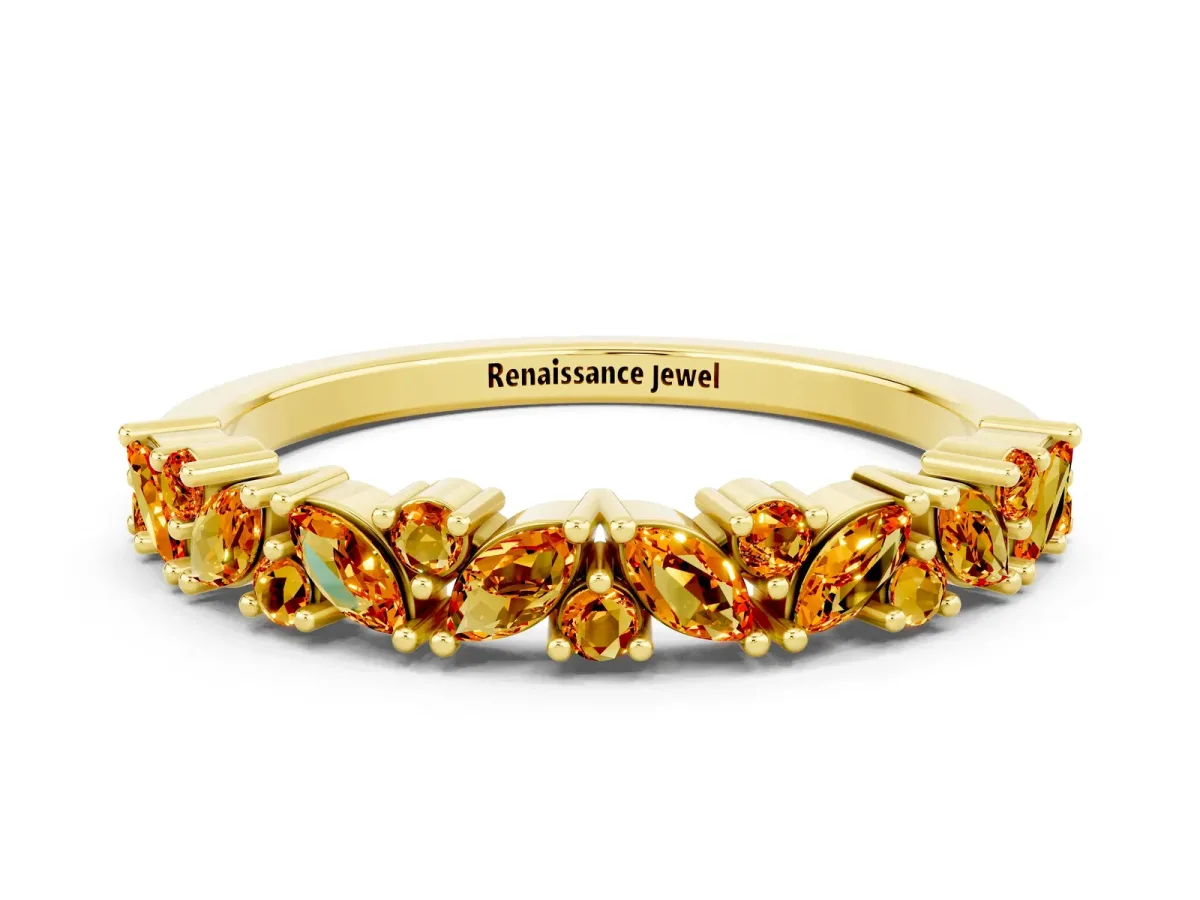Marquise and Round Citrine Vine Eternity Band with Prong Setting Yellow gold