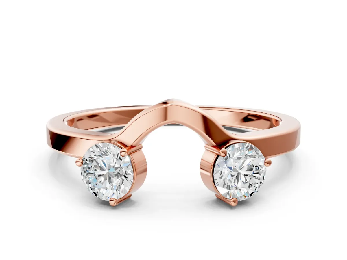 Dual Round Diamond Open Band Ring with Prong Setting Rose gold