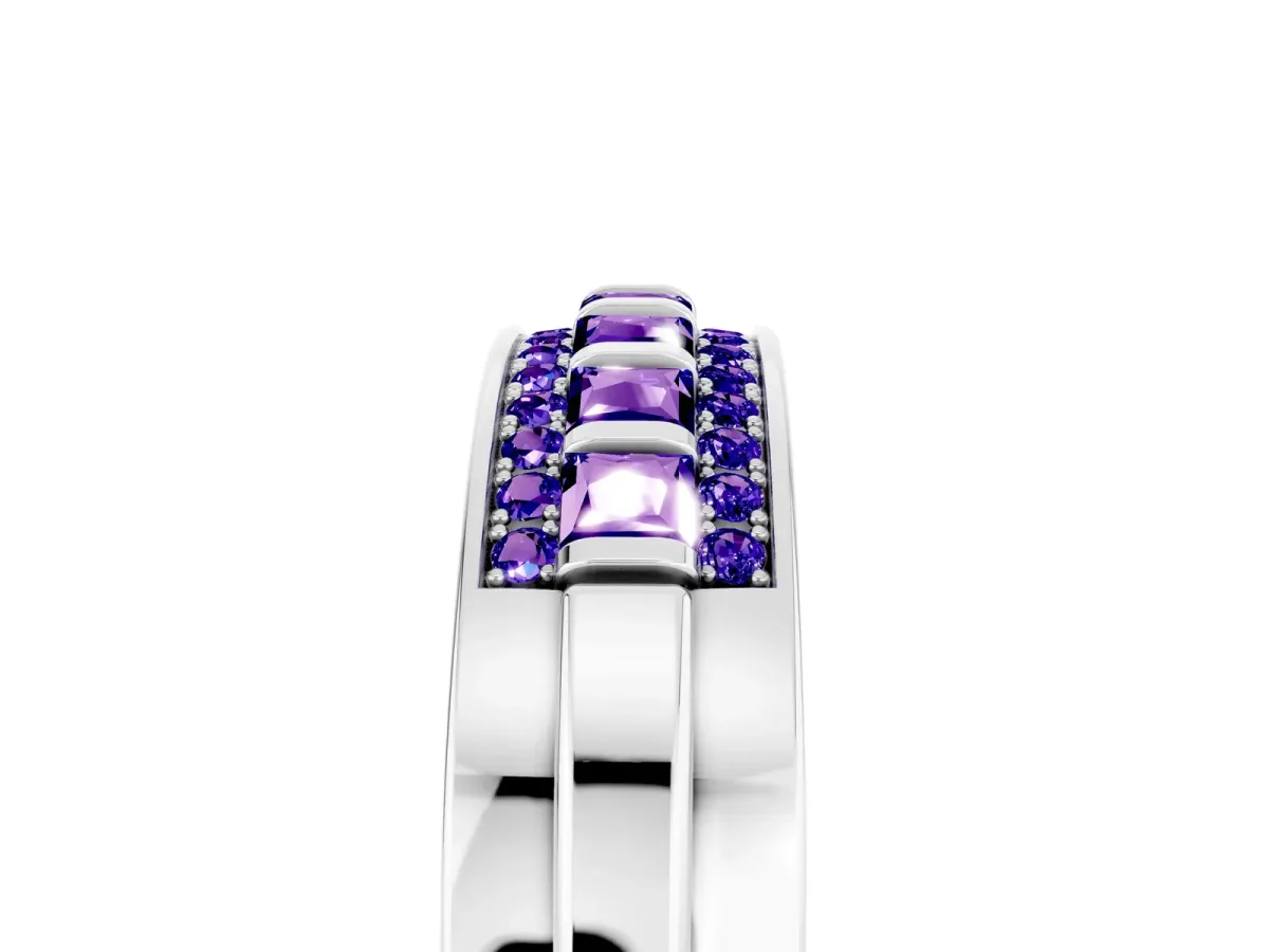 Bar-Set Princess Cut Tanzanite Pavé Band White gold