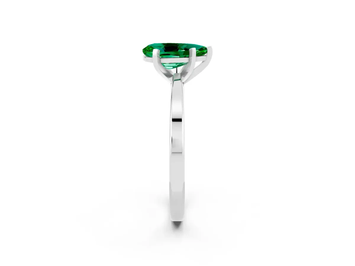 Pear Cut Emerald Solitaire Engagement Ring with Classic Band and Four-Prong Setting Platinum