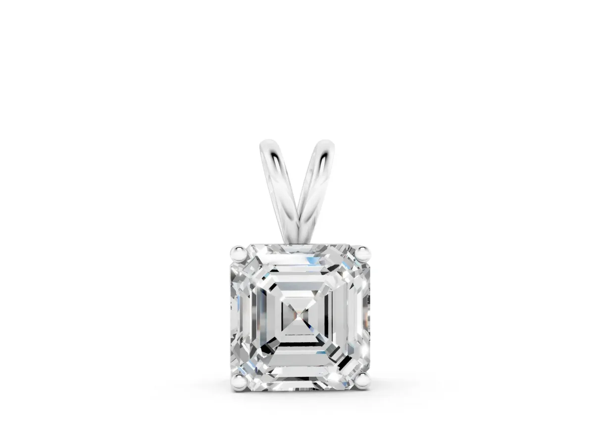 Asscher Diamond Solitaire Pendant with Four Prong Setting White gold