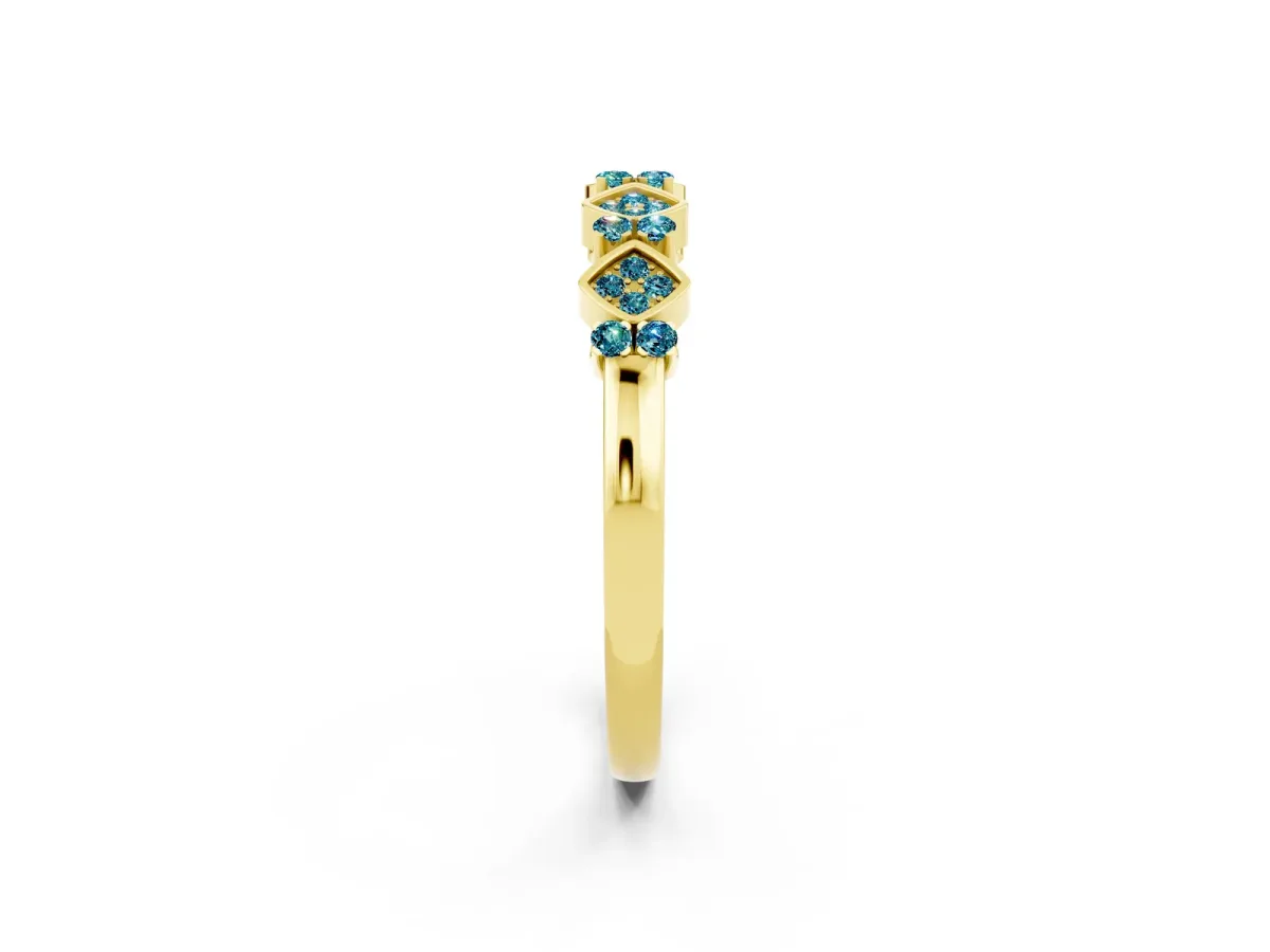 Pavé Cushion Blue Topaz Cluster Eternity Band with Prong Setting Yellow gold