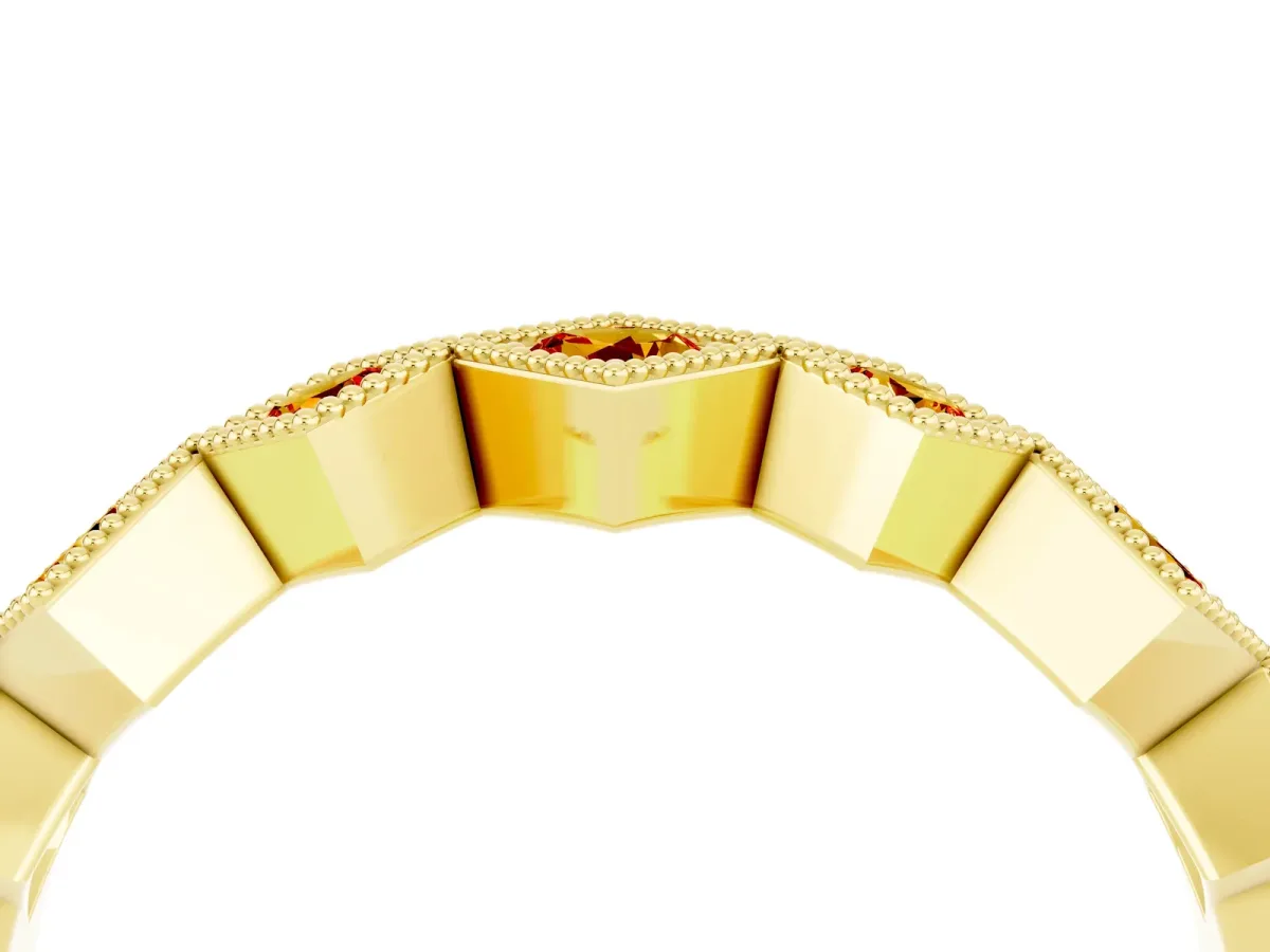 Milgrain Square Bezel Round Citrine Chevron Band Yellow gold