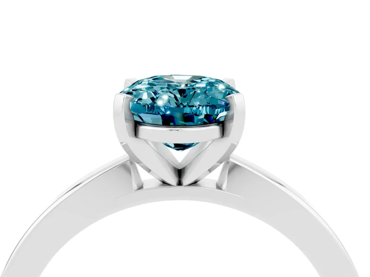 Oval Cut Blue Topaz Solitaire Engagement Ring with Classic Band and Four-Prong Setting Silver
