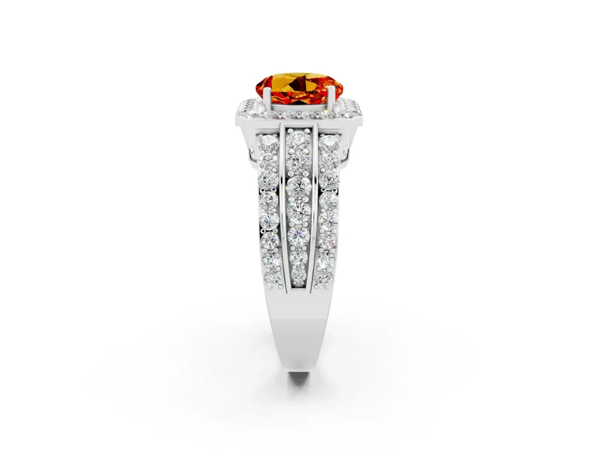 Round Cut Halo Citrine Ring with Round Split Shank and Prong Setting Silver