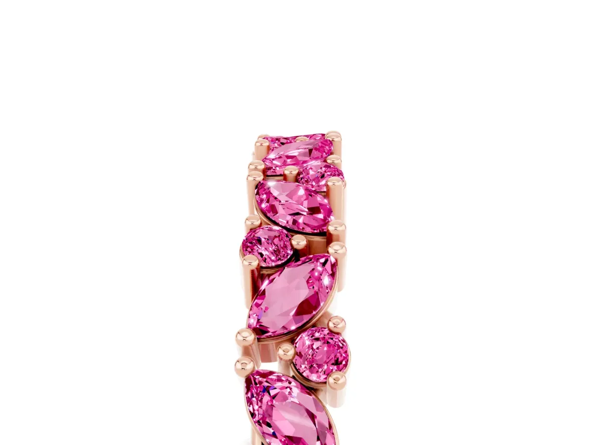 Marquise and Round Pink Sapphire Vine Eternity Band with Prong Setting Rose gold