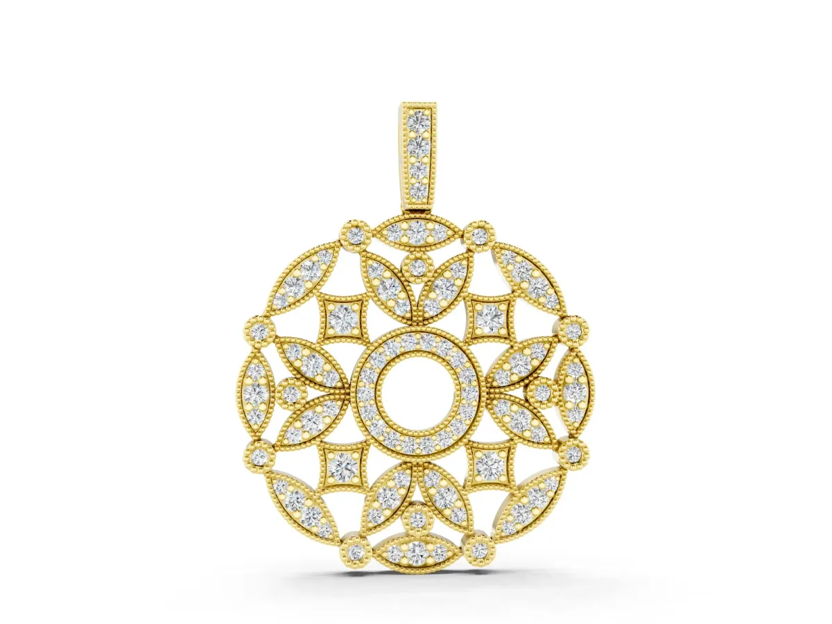 Round Diamond Pavé Filigree Pendant Yellow gold