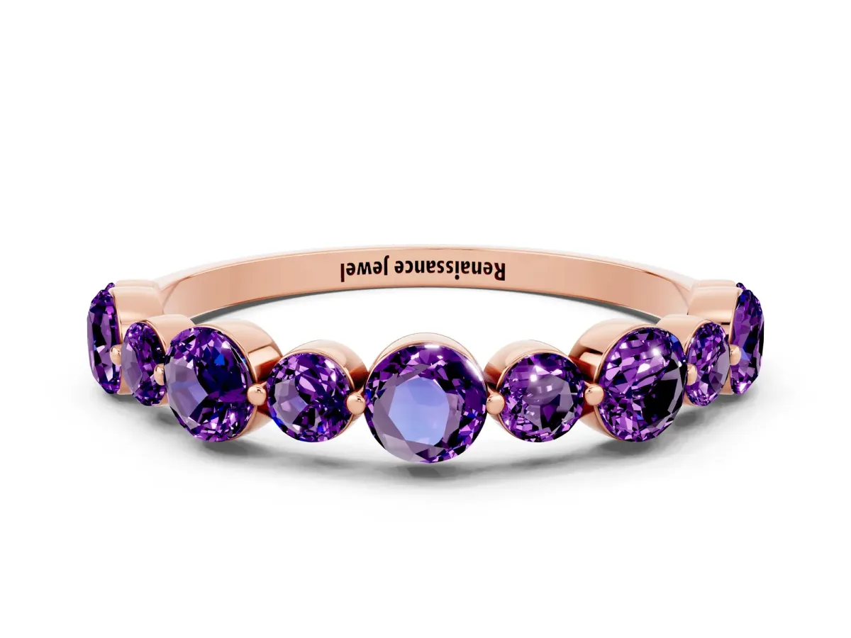 Round Amethyst Scalloped Prong Set Eternity Band Rose gold