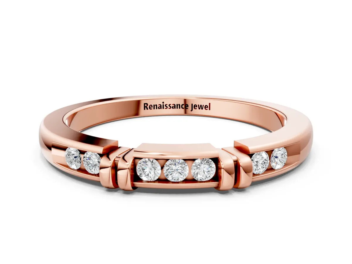 Channel Set Round Diamond Half-Eternity Band with Bar Prong Setting Rose gold
