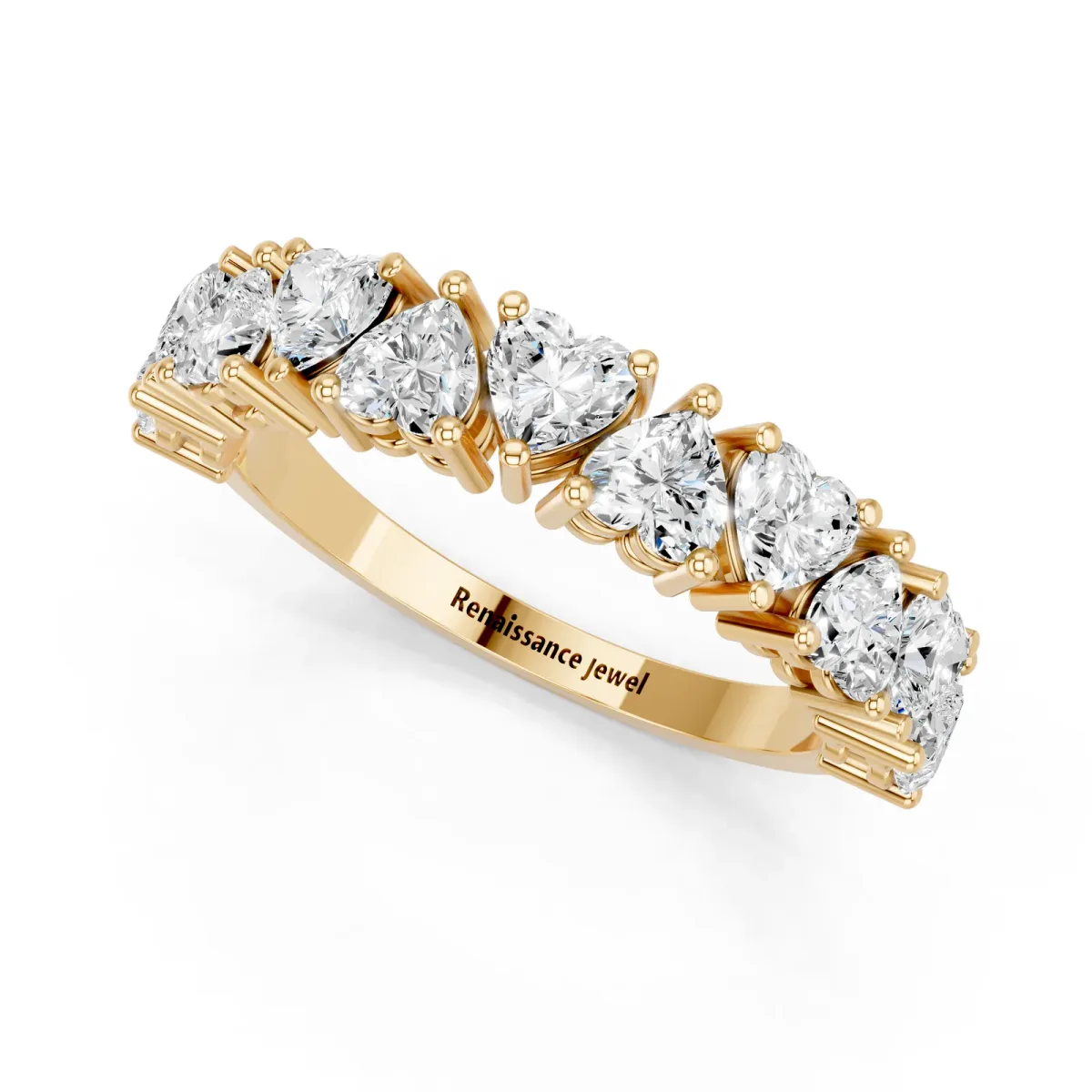 Heart Half Eternity Band with Shared Prong Setting Yellow gold
