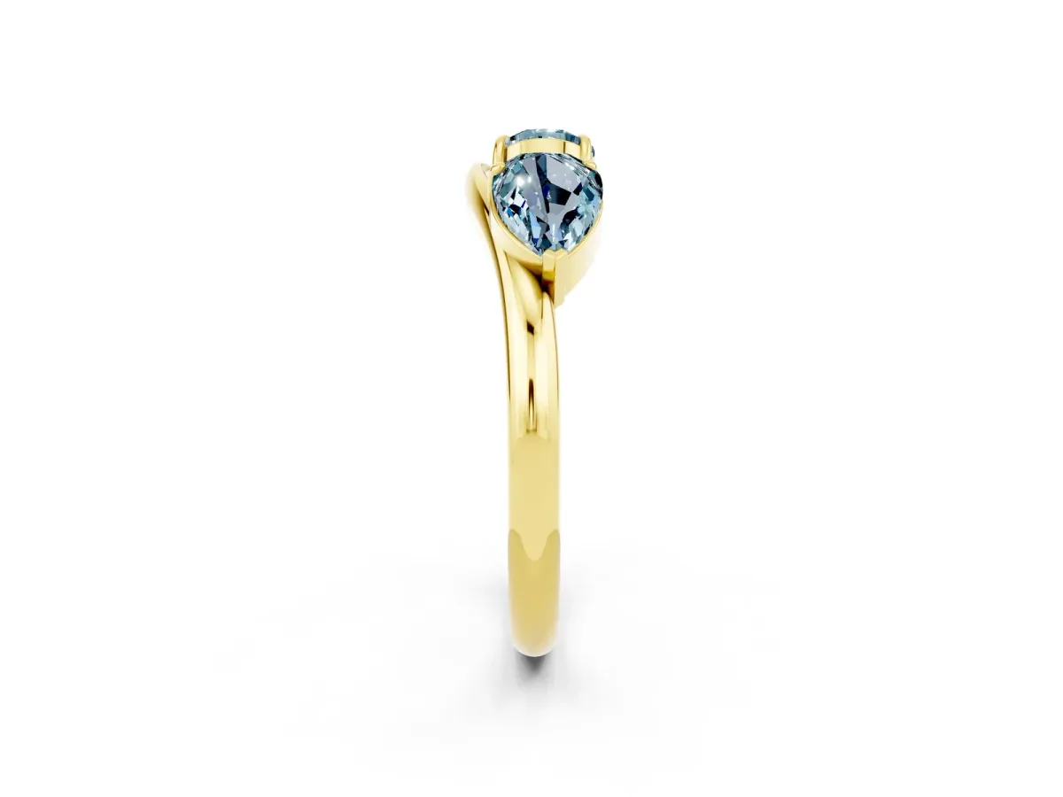 Two-Stone Pear Aquamarine Bypass Ring with Prong Setting Yellow gold