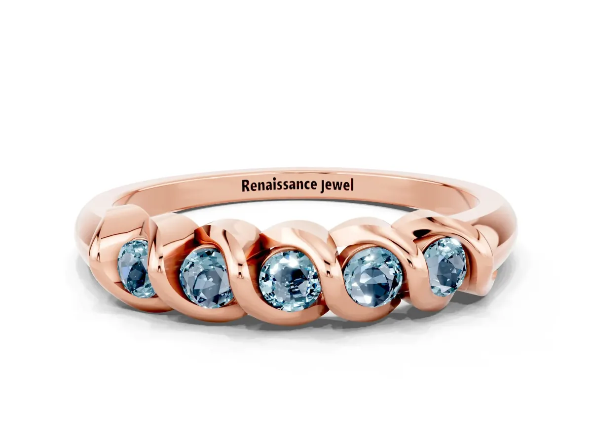 Round Aquamarine Eternity Band with Twist Prong Setting Rose gold