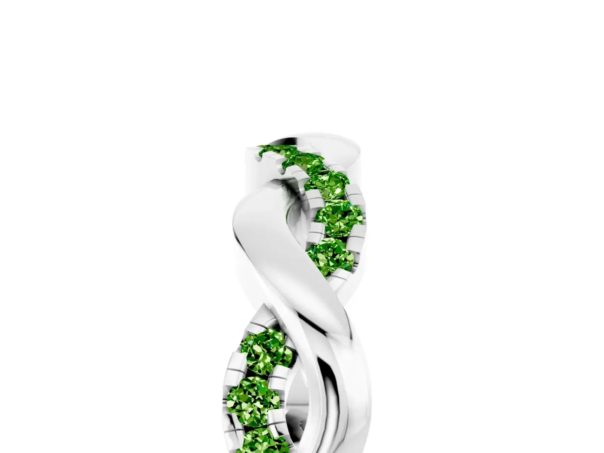 Pavé Round Peridot Twist Eternity Band with Shared Prong Setting Platinum