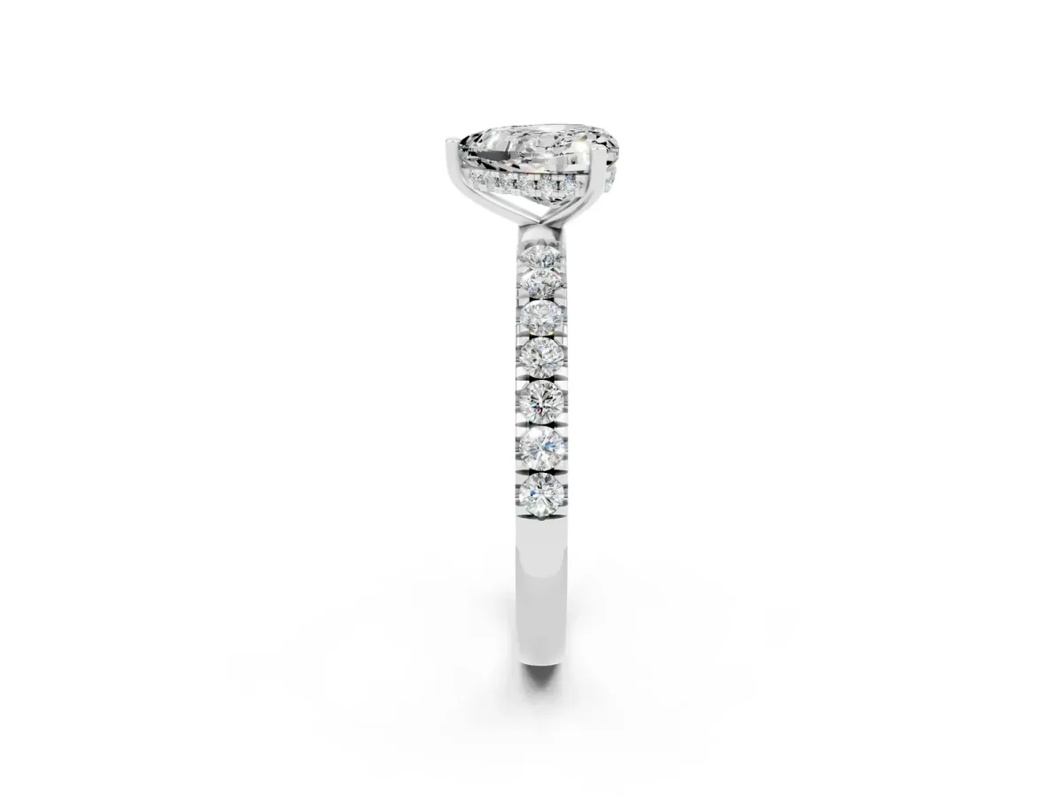 Heart Cut Moissanite Pave Band Solitaire Ring with Round and Prong Setting Platinum
