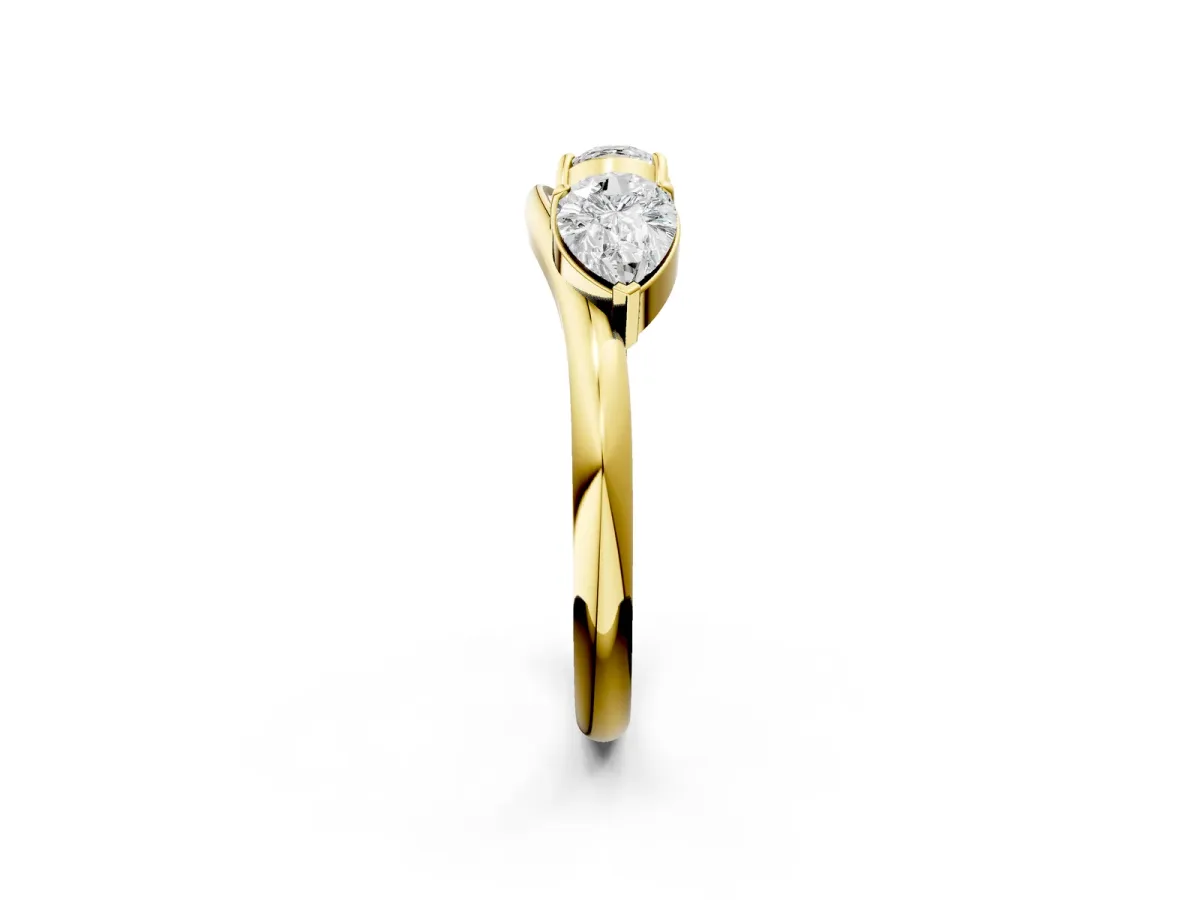 Two-Stone Pear Diamond Bypass Ring with Prong Setting Yellow gold