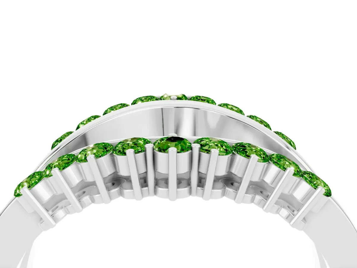 Round Peridot Chevron Contour Band with Prong Setting White gold