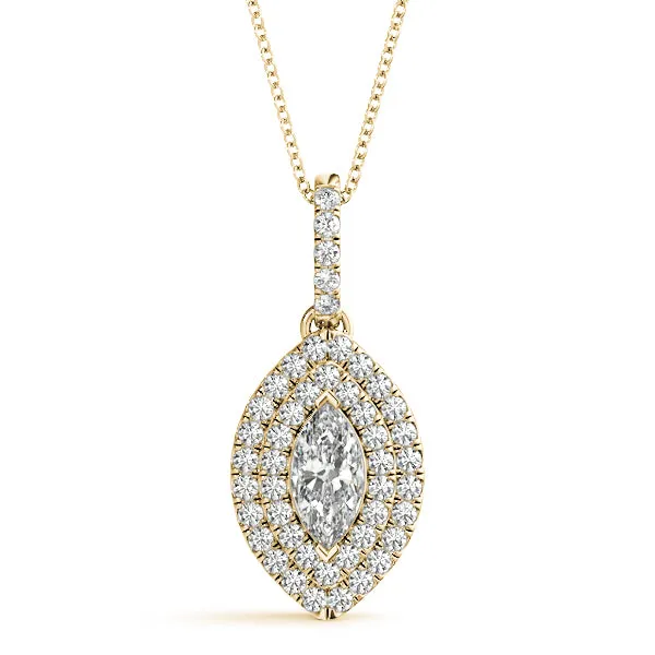 Marquise Diamond Halo Pendant with Pavé Setting Yellow gold