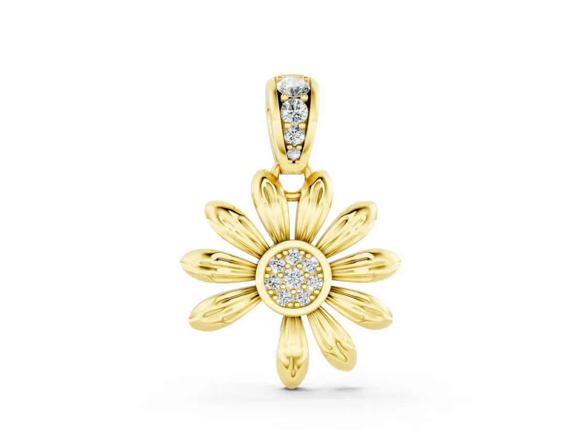 Round Diamond Daisy Flower Pendant with Diamond Accents Yellow gold