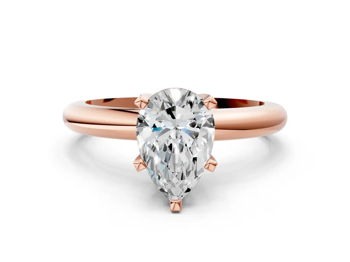 Pear Cut Diamond Solitaire Engagement Ring with Round Band and Four-Prong Setting Rose gold
