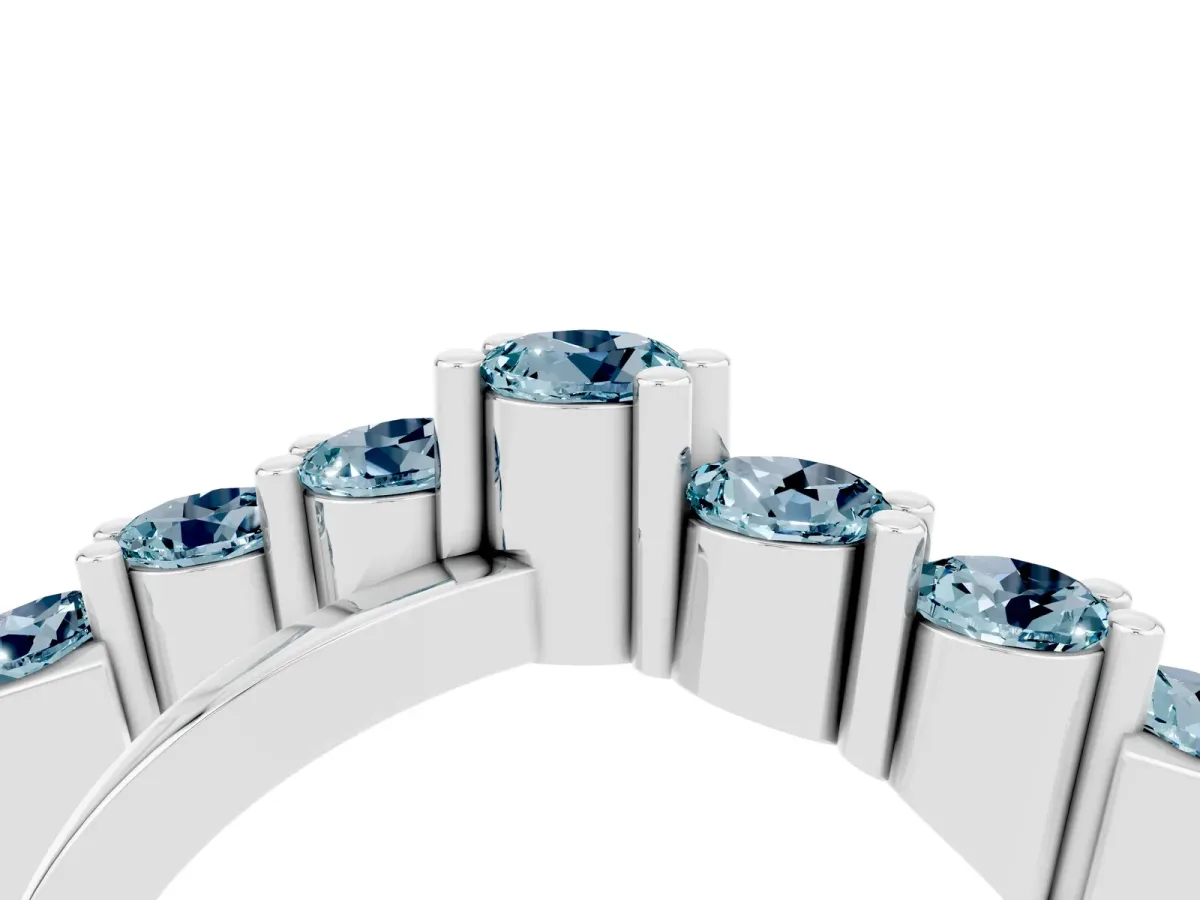 Round Aquamarine Prong-Set Crossover Band Platinum