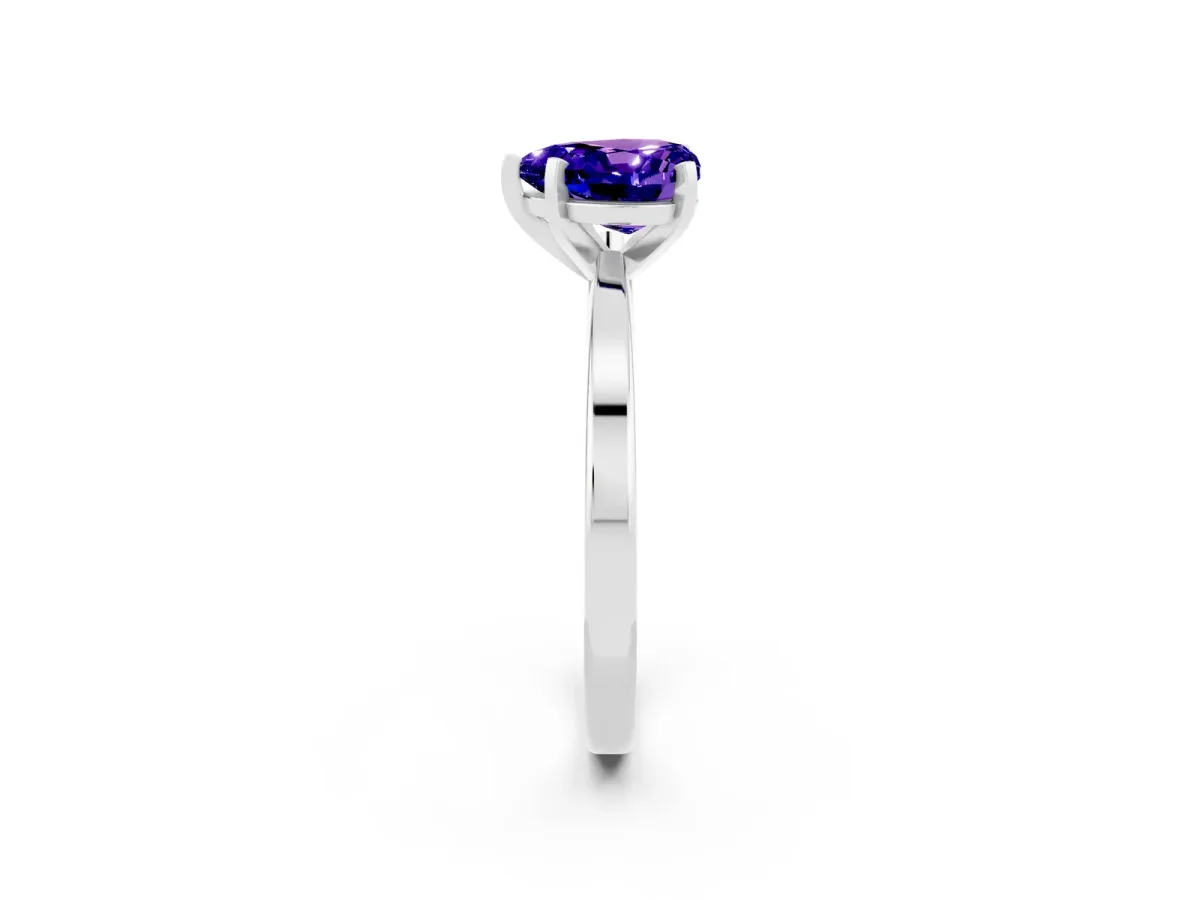 Heart Cut Tanzanite Solitaire Engagement Ring with Classic Band and Four-Prong Setting Silver