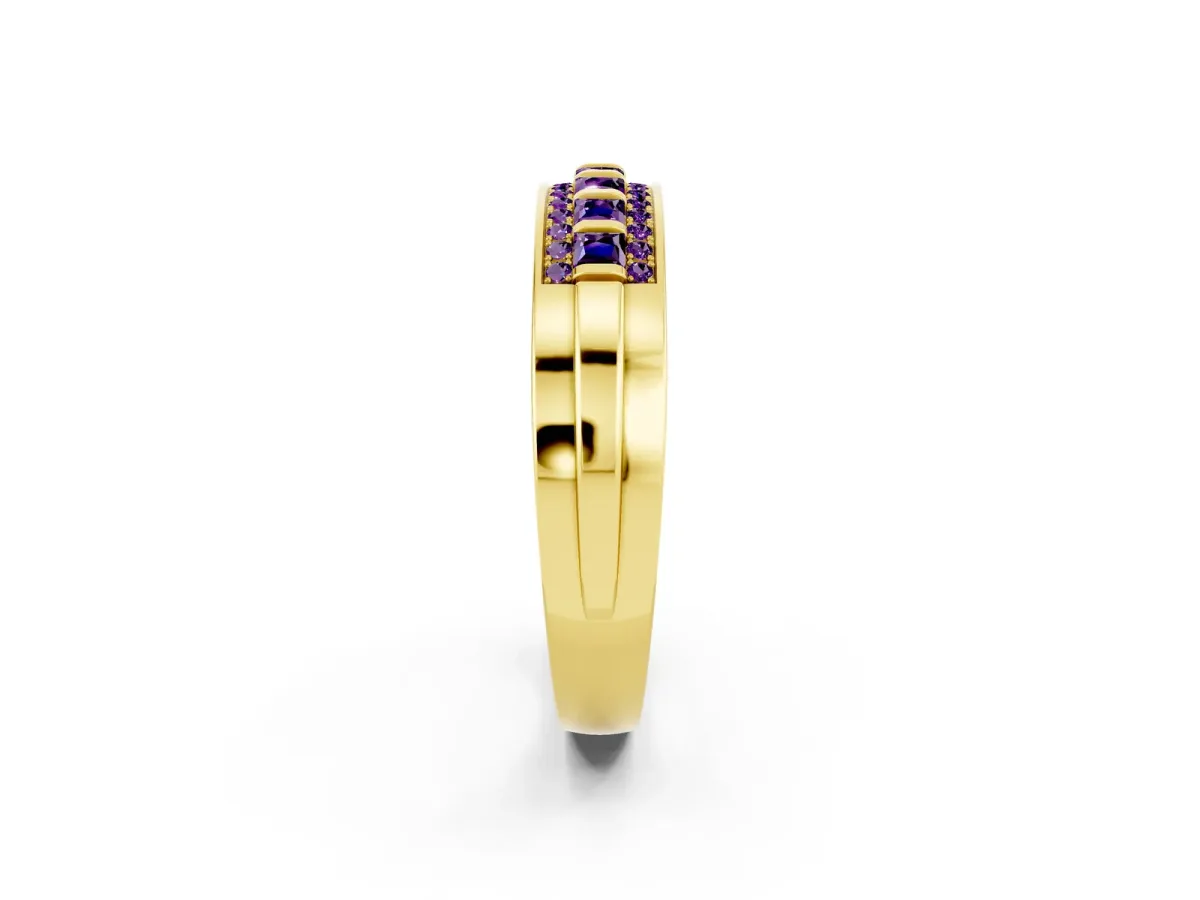 Bar-Set Princess Cut Amethyst Pavé Band Yellow gold