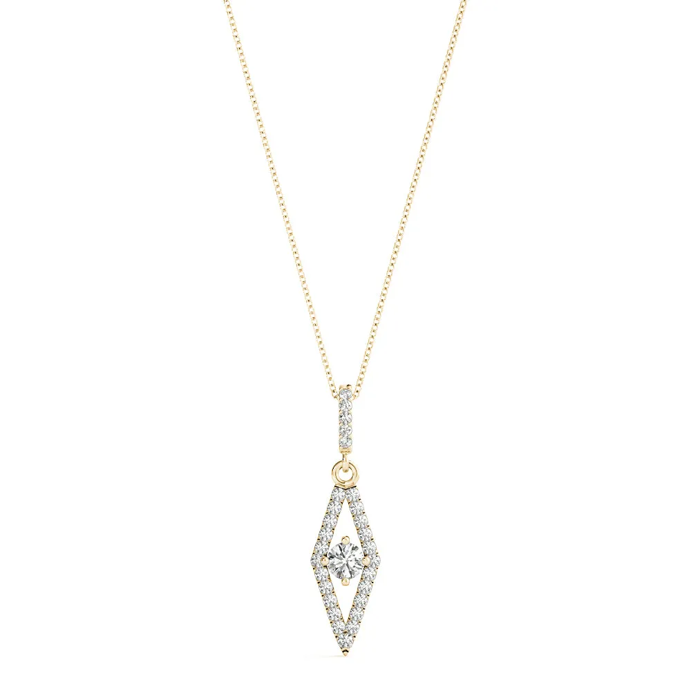 Round Cut Diamond Pavé Marquise Pendant Yellow gold