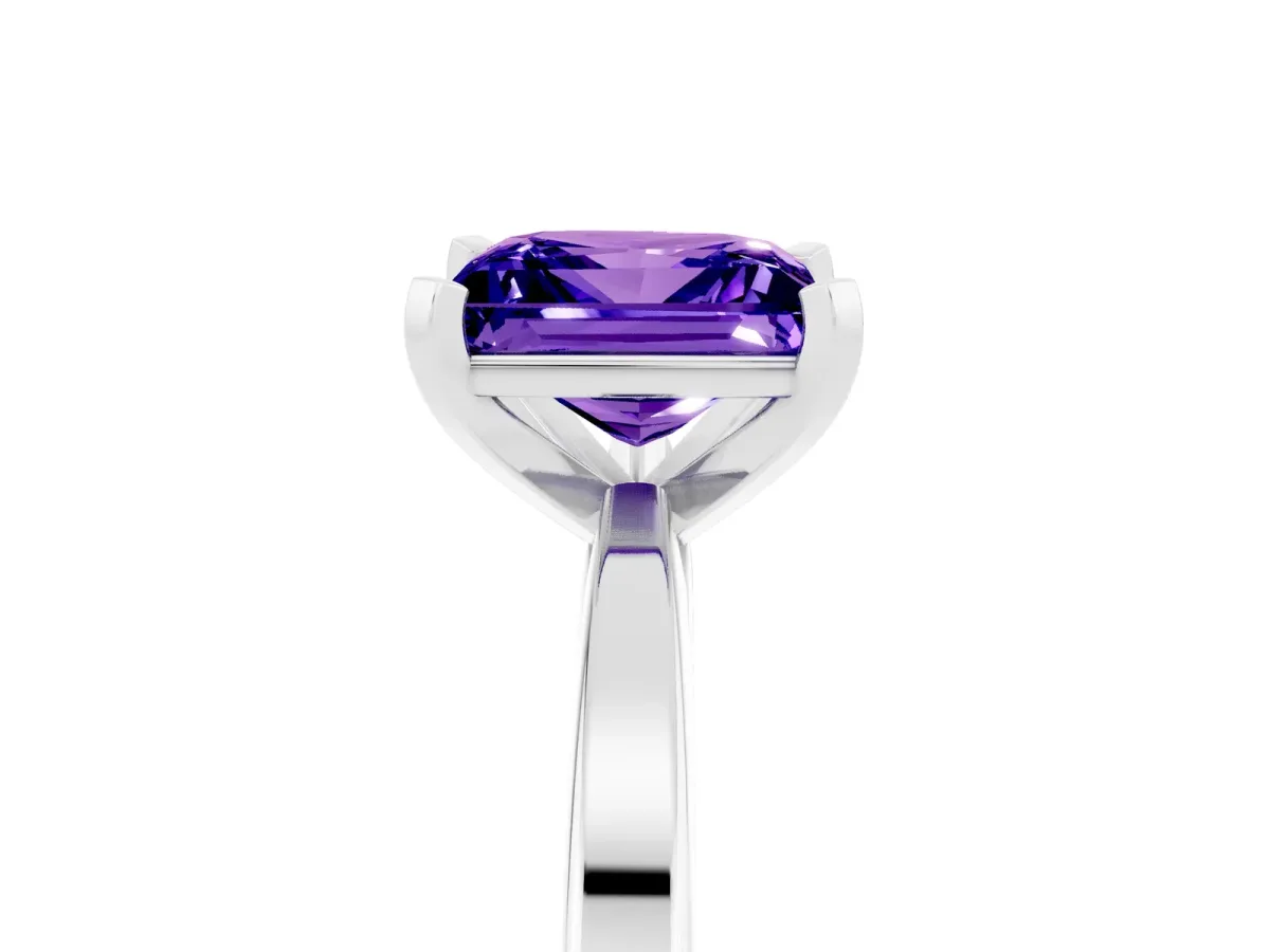 Princess Cut Tanzanite Solitaire Engagement Ring with Classic Band and Four-Prong Setting Silver