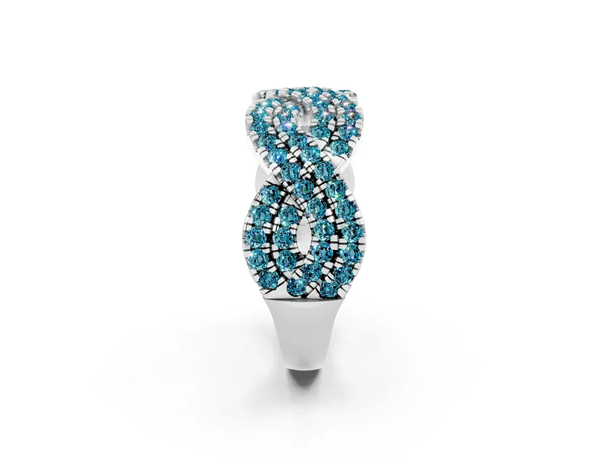 Pavé Round Blue Topaz Infinity Twist Band with Shared Prong Setting Silver