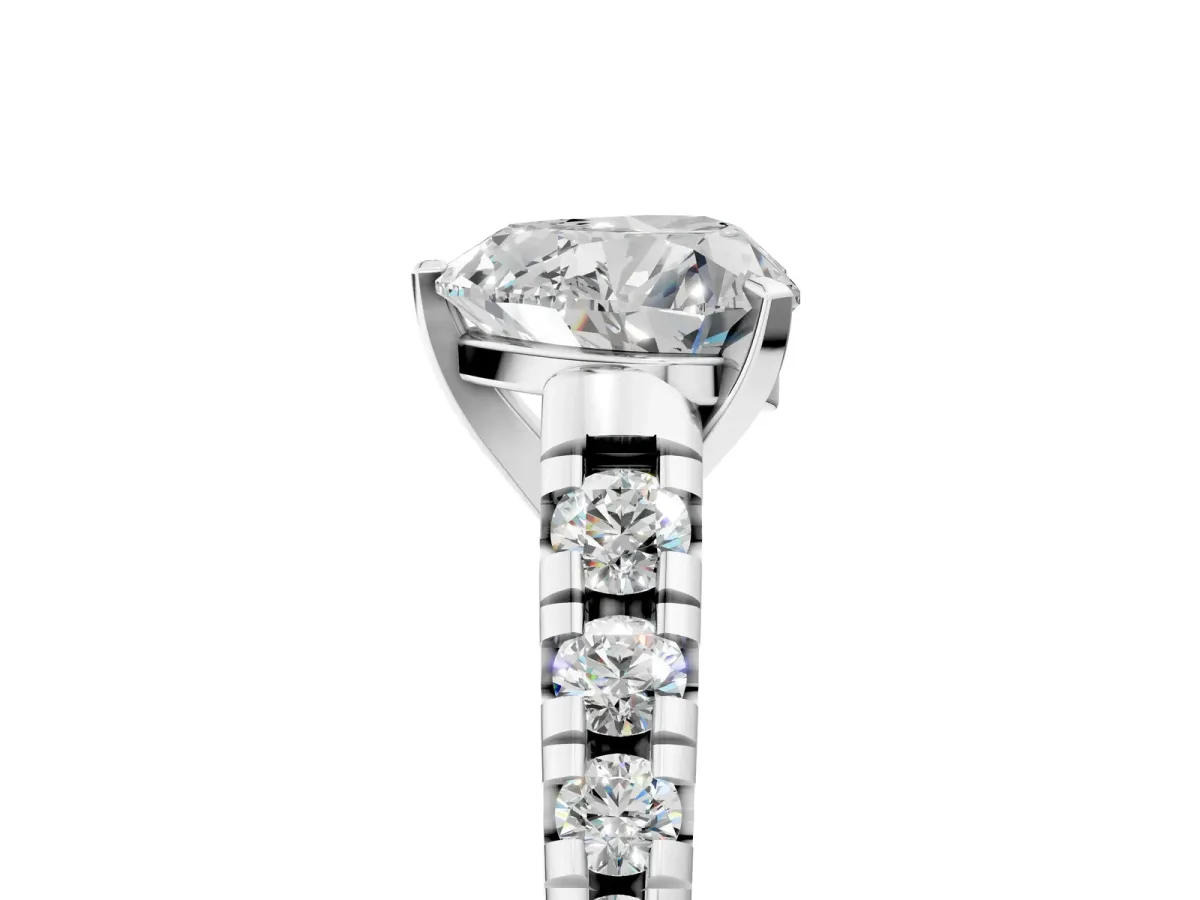 Heart Cut Diamond Cathedral Solitaire Ring with Round Pavé Band White gold