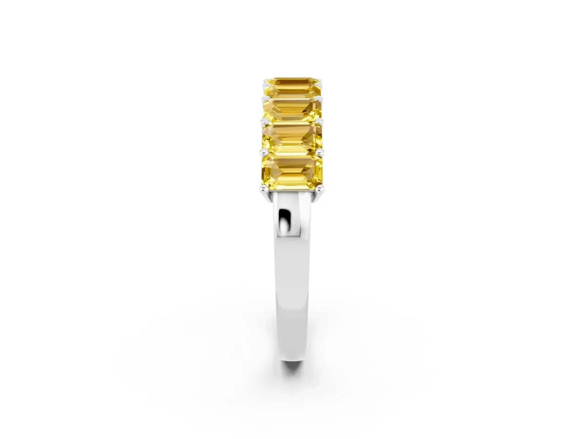 Emerald Cut Yellow Sapphire Prong-Set Eternity Band White gold