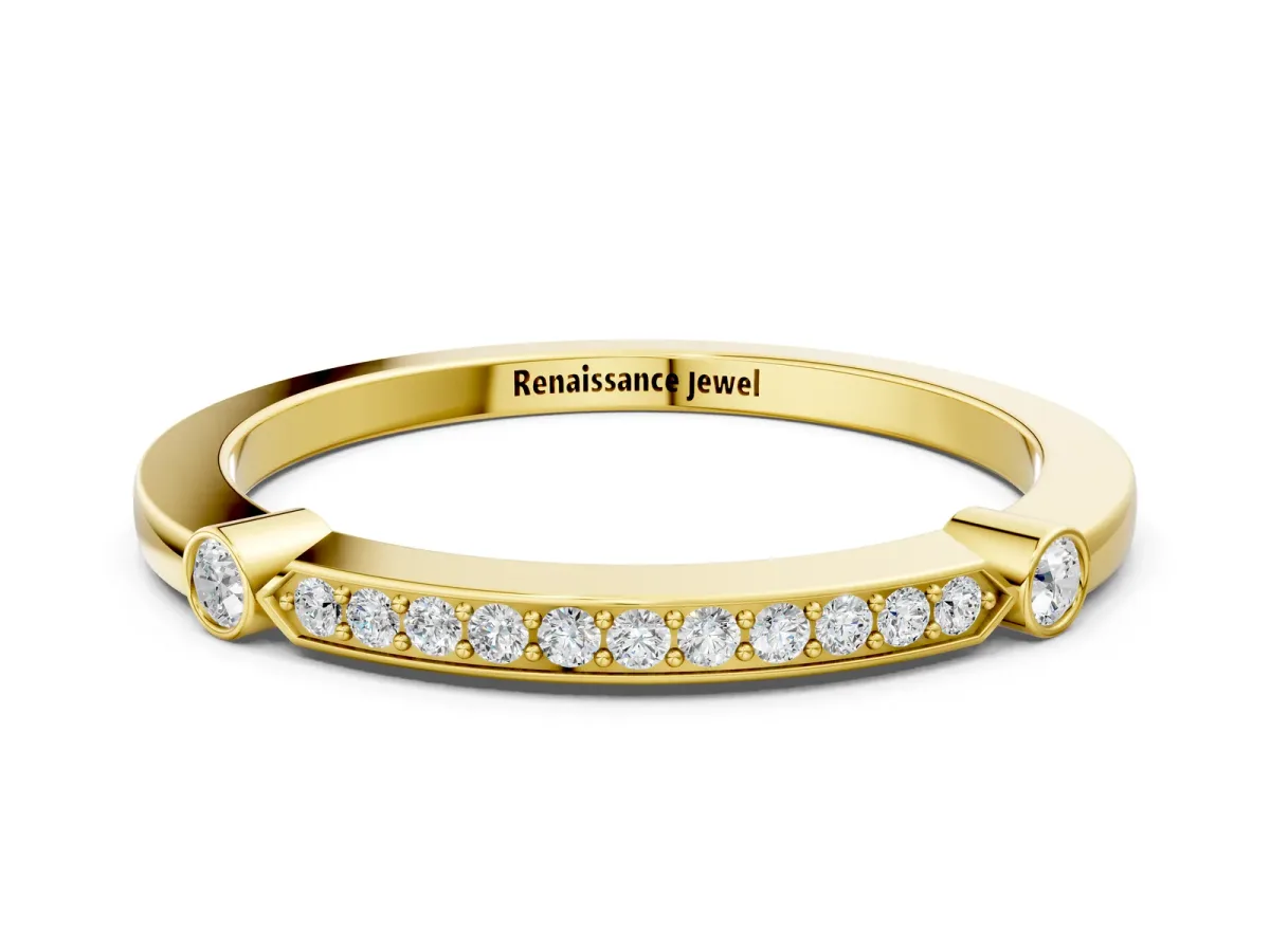 Pavé Round Diamond Bar Station Ring with Channel Setting Yellow gold