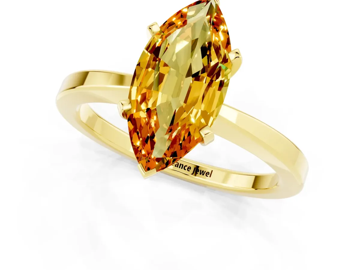 Marquise Cut Citrine Solitaire Engagement Ring with Classic Band and Four-Prong Setting Yellow gold