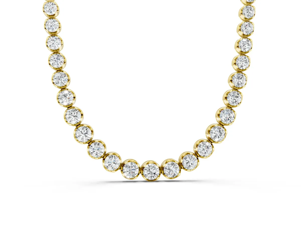 Round Brilliant Diamond Tennis Necklace with Prong Setting Yellow gold