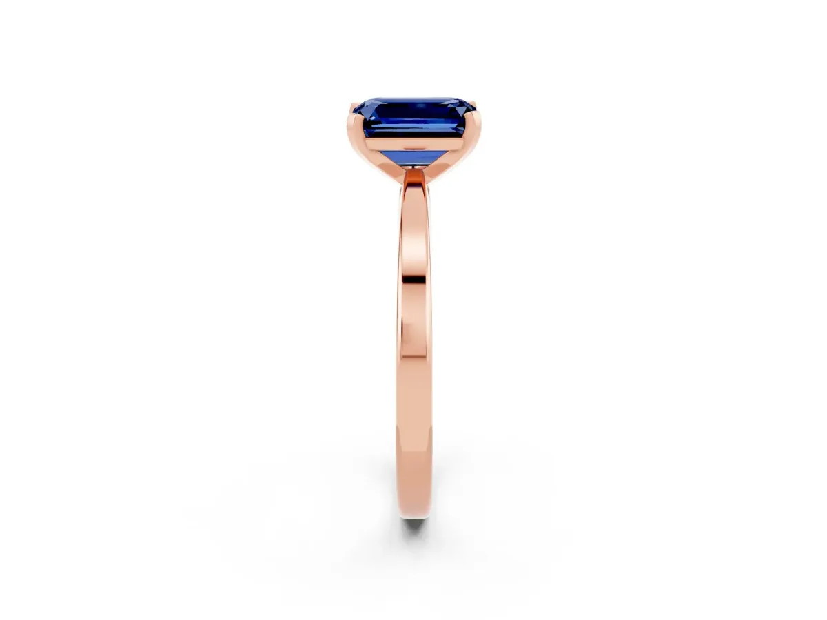 Emerald Cut Blue Sapphire Solitaire Engagement Ring with Classic Band and Four-Prong Setting Rose gold