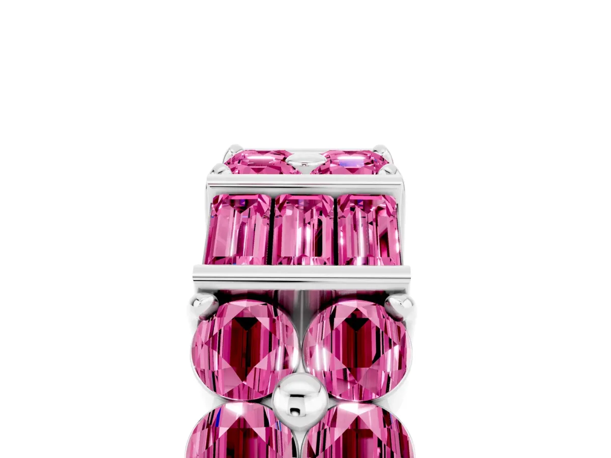 Channel Set Round and Baguette Pink Sapphire Anniversary Band with Prong Setting Silver