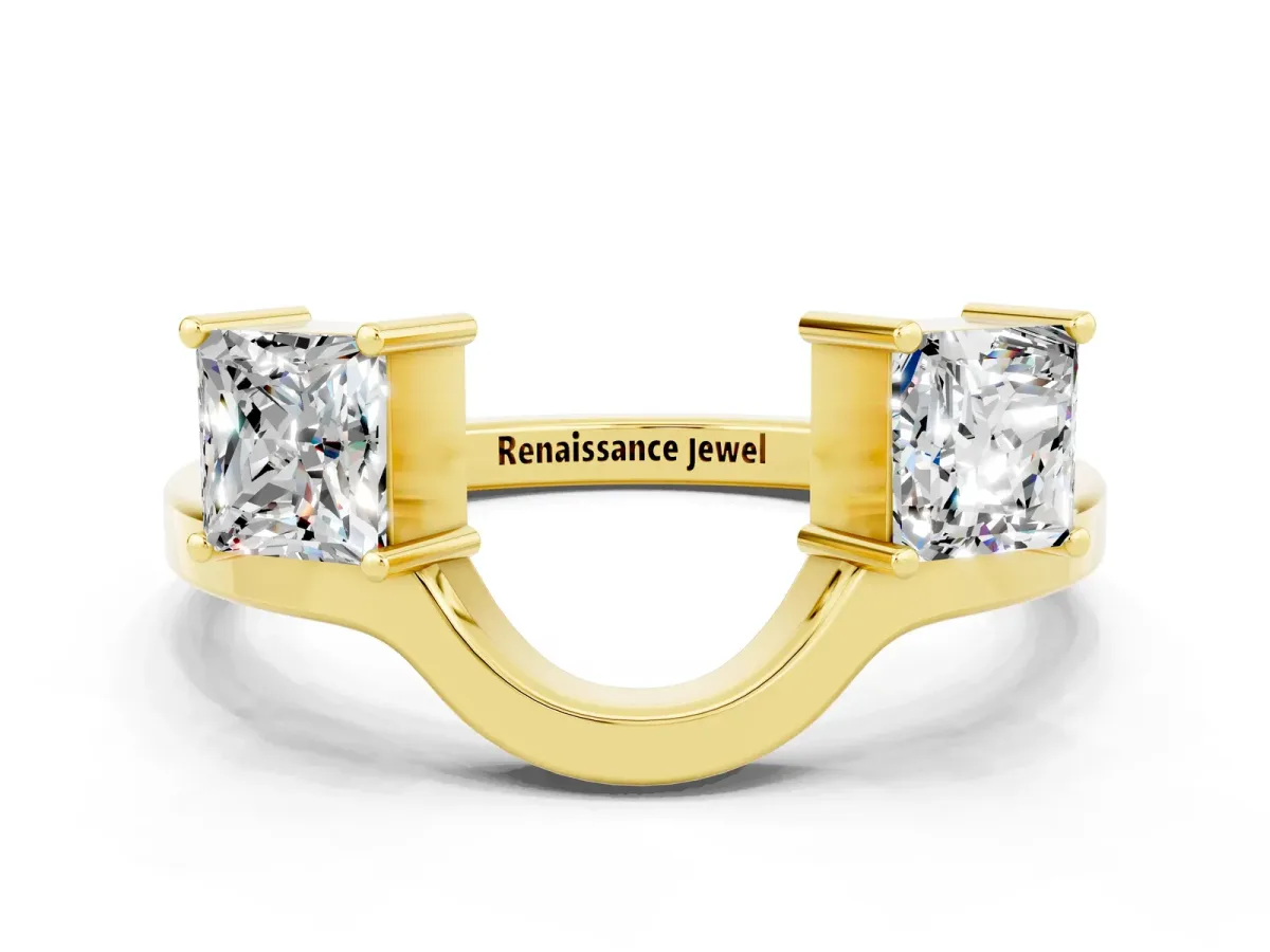 Princess Cut Moissanite Two-Stone Open Band Ring with Four-Prong Setting Yellow gold