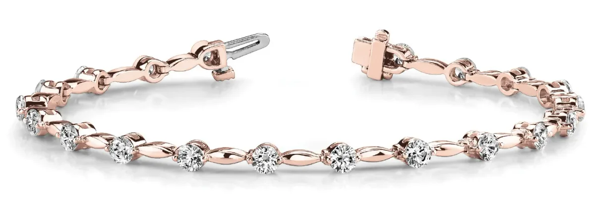 Round Diamond Tennis Bracelet with Bezel Setting and Link Band Rose gold